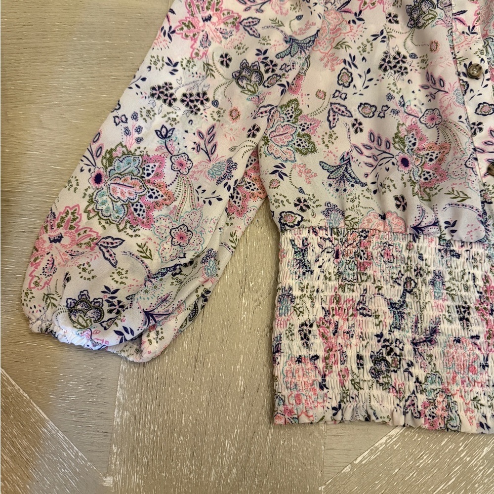 Pink and Purple Paisley Off the Shoulder Peasant Floral Print Top - Picture 3 of 7